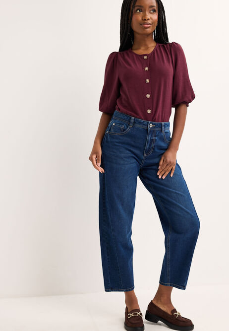 Womens Burgundy Button Through Blouse Top