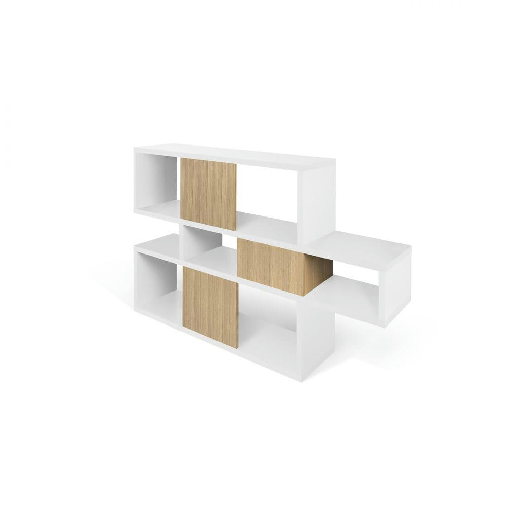 LONDON - Bibliothèque  placage blanc laqué chêne naturel