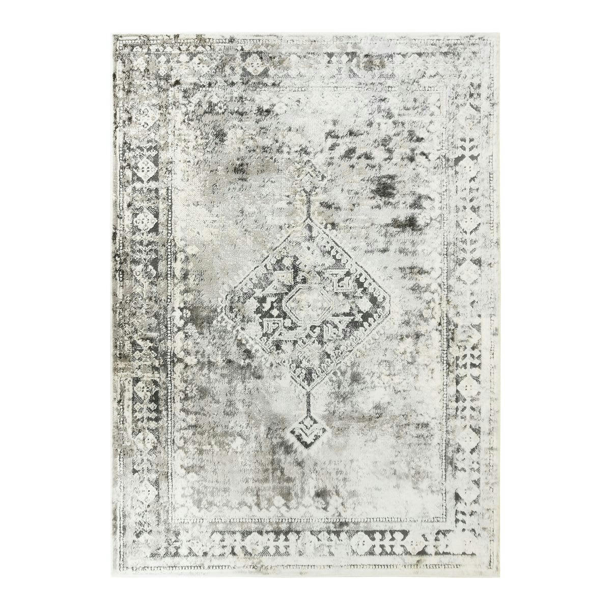 VESTALE - Tapis extra-doux médaillon effet vieilli crème argent 120x170