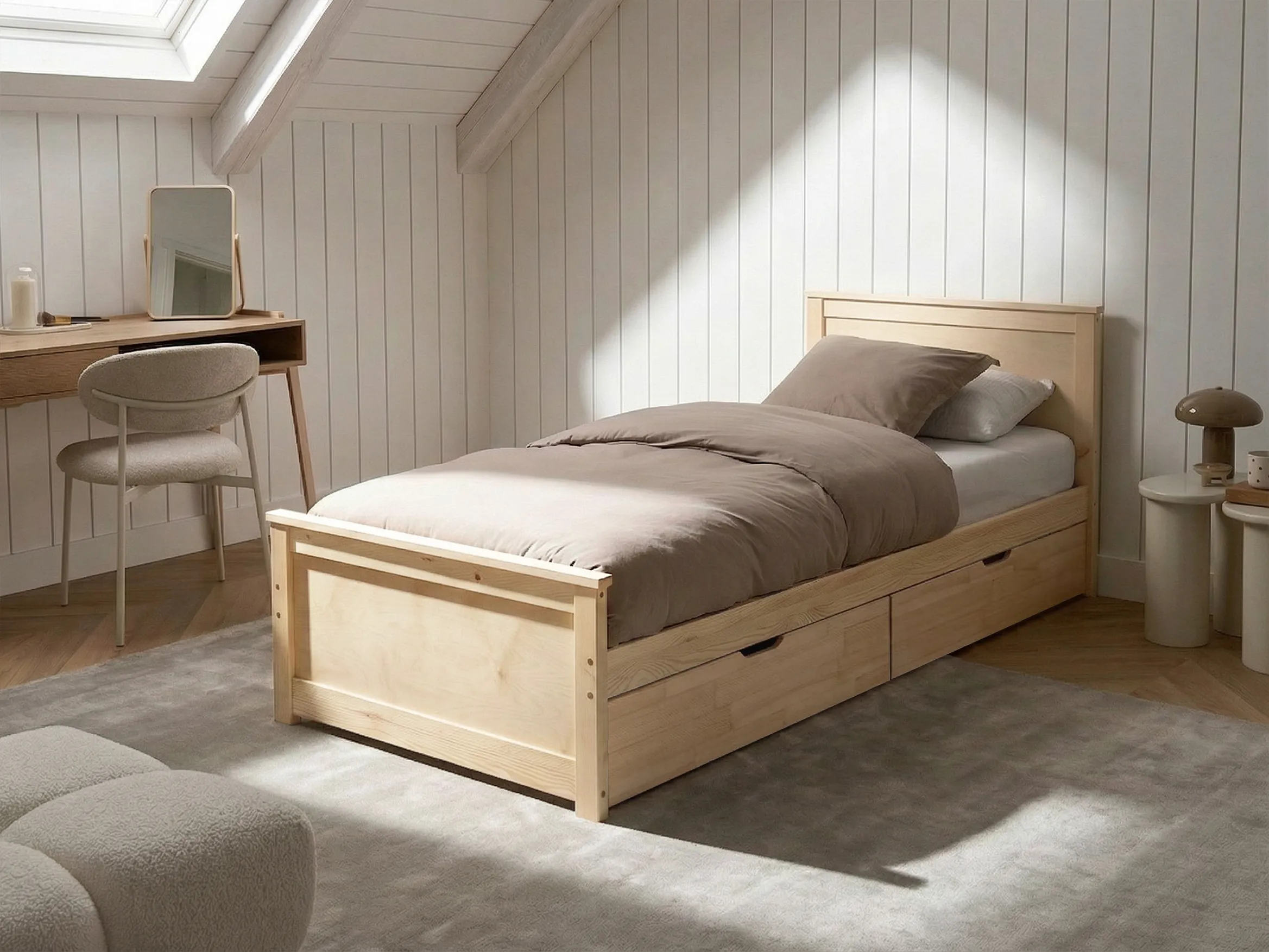Bed with 2 Drawers Pine Wood DAUPHIN 90 x 200 cm (EU Single) Light Brown