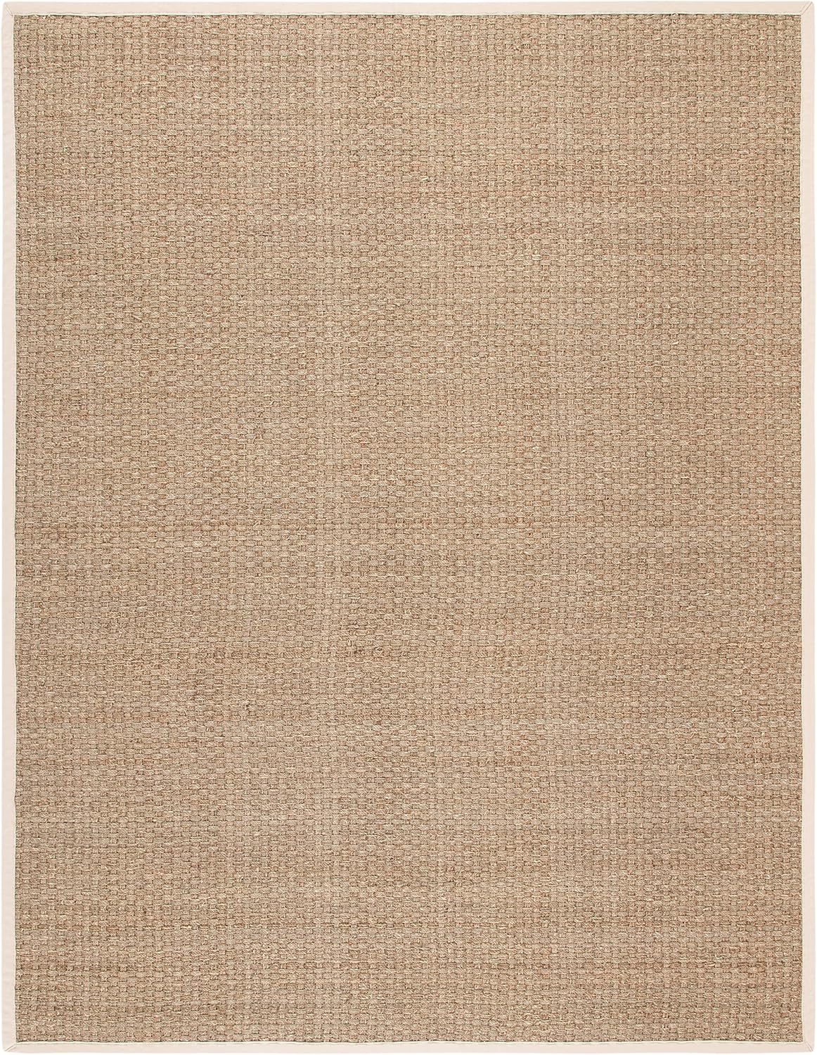 SAFAVIEH Area Rug 9x12 - Natural Fiber Collection - Large - Natural & Ivory, Seagrass, Basketweave Pattern with Border (NF114J)
