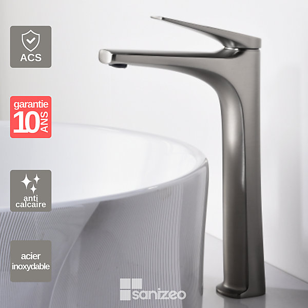 Mitigeur de Lavabo Bec Haut Anti-Calcaire Acier Inoxydable IMEX DELOS BDD055-3AC