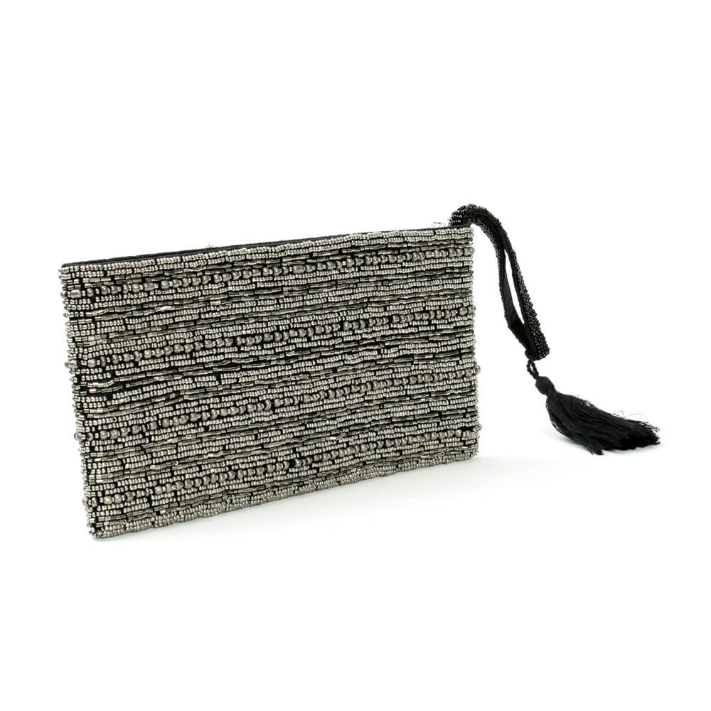 BEADED - Pochette en perles argentées