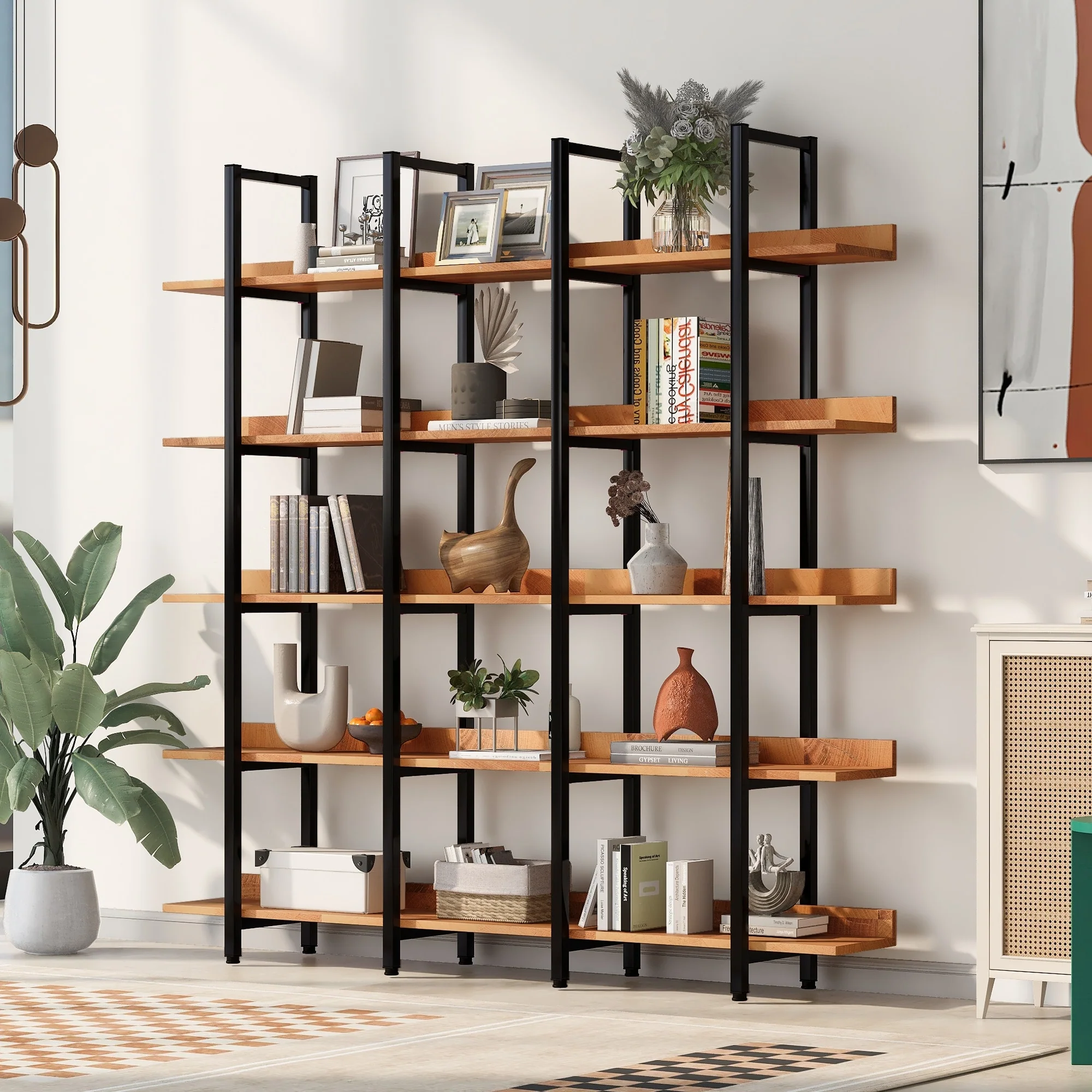 5 Tier Bookcase Home Office Open Bookshelf Vintage Industrial Style Shelf