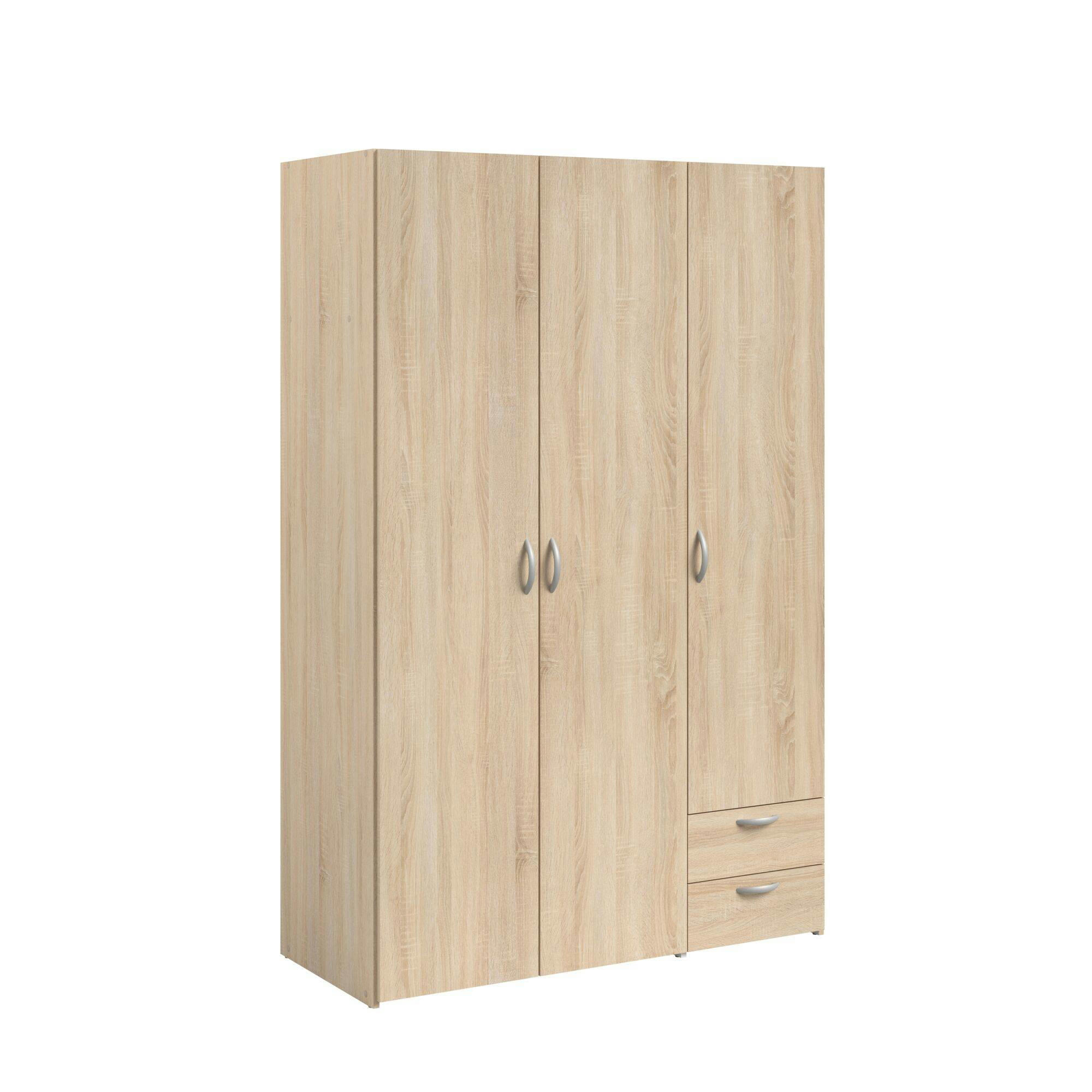 PRIYA - Armoire 3 portes 2 tiroirs effet bois