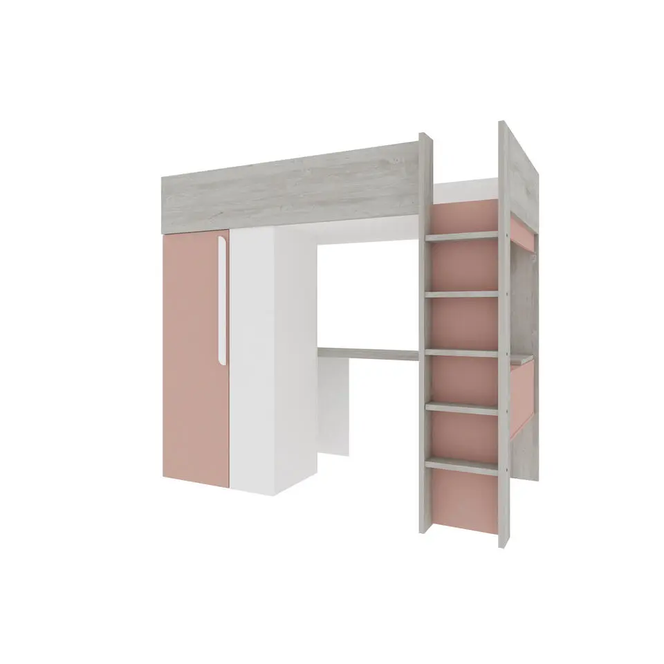 Hoogslaper Beau 90x200 met bureau & kast - oudroze