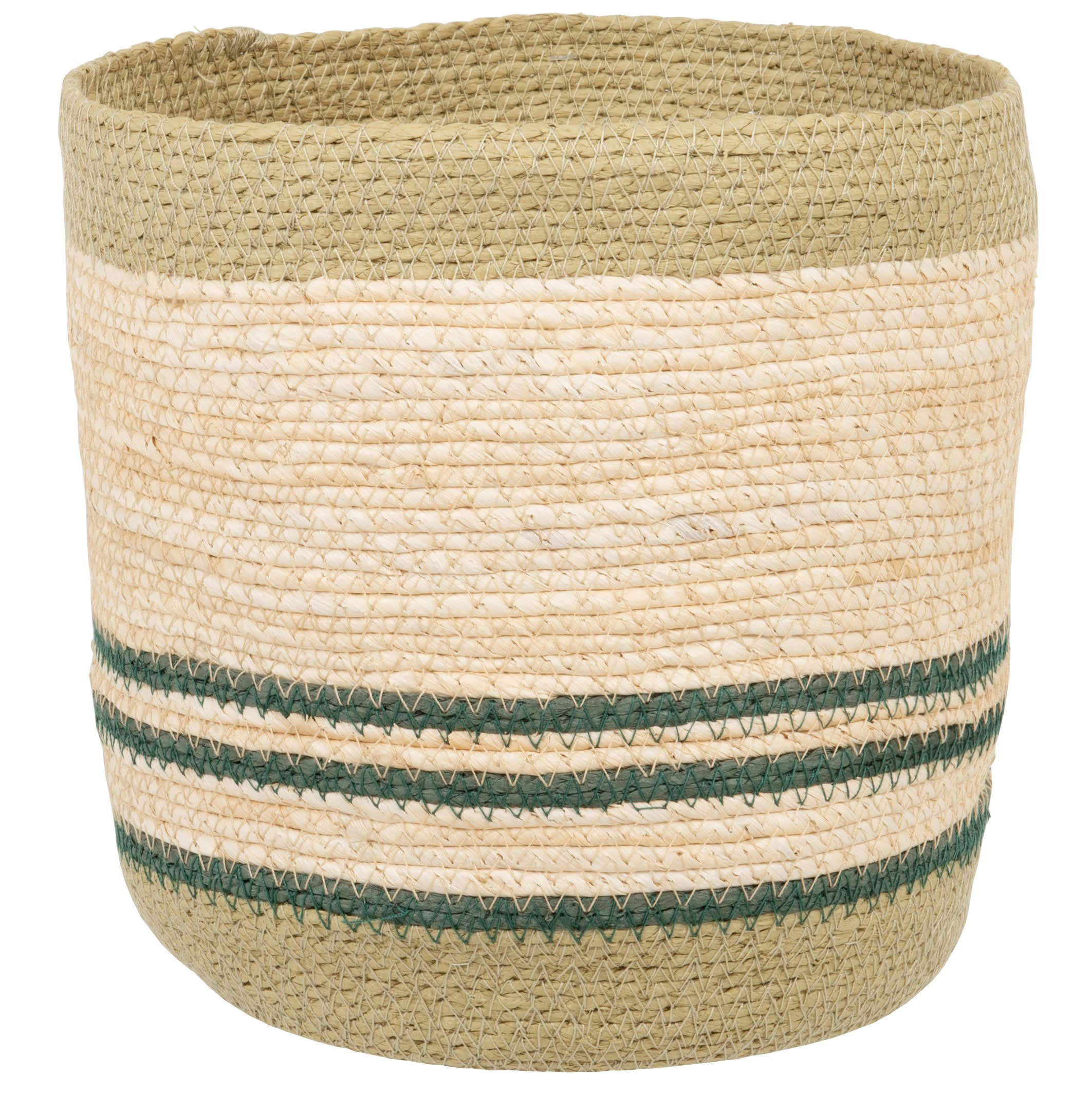 CARCES - Panier de rangement en fibre de maïs vert kaki, écrue et beige