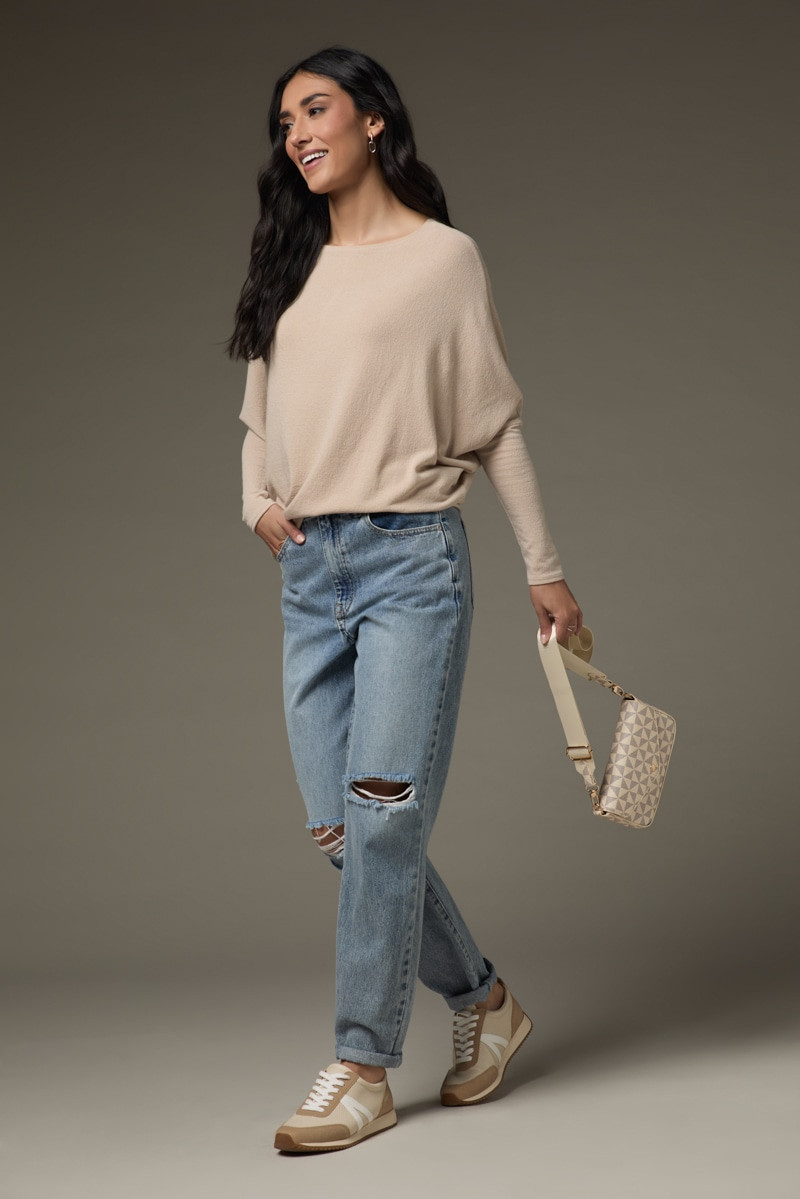 Josie Long Sleeve Dolman Top Taupe