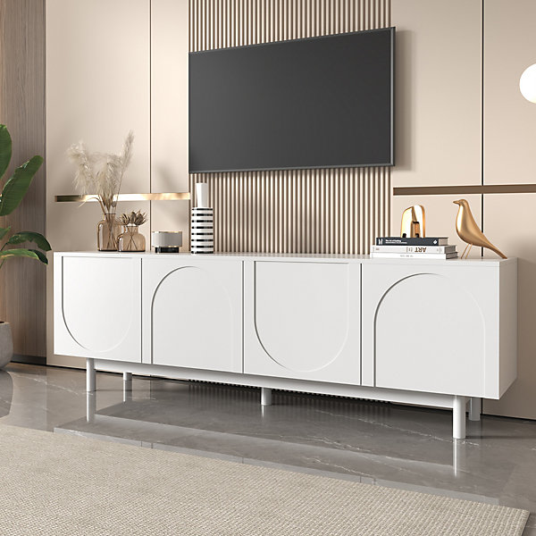 Meuble TV blanc, meuble bas avec panneaux réglables, pour salon ou chambre, charge 50 kg