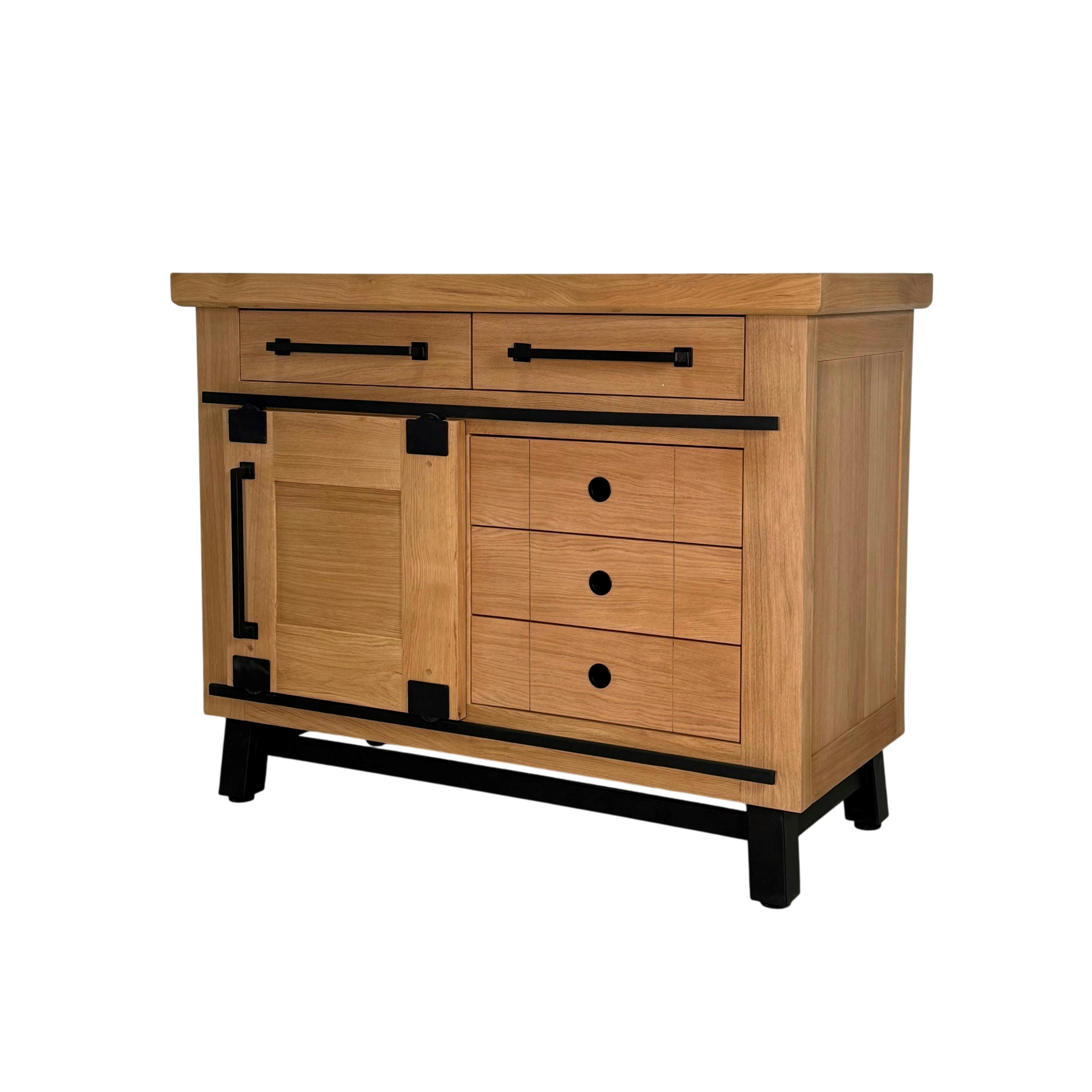 Buffet chêne clair 1 porte coulissante 5 tiroirs ALPINE