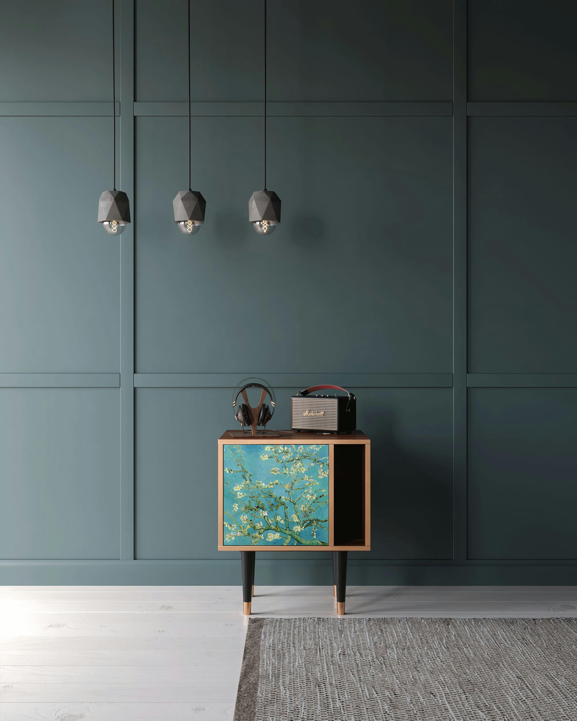 ALMOND BLOSSOM BY VAN GOGH - Table de chevet bleu 1 porte L 58 cm