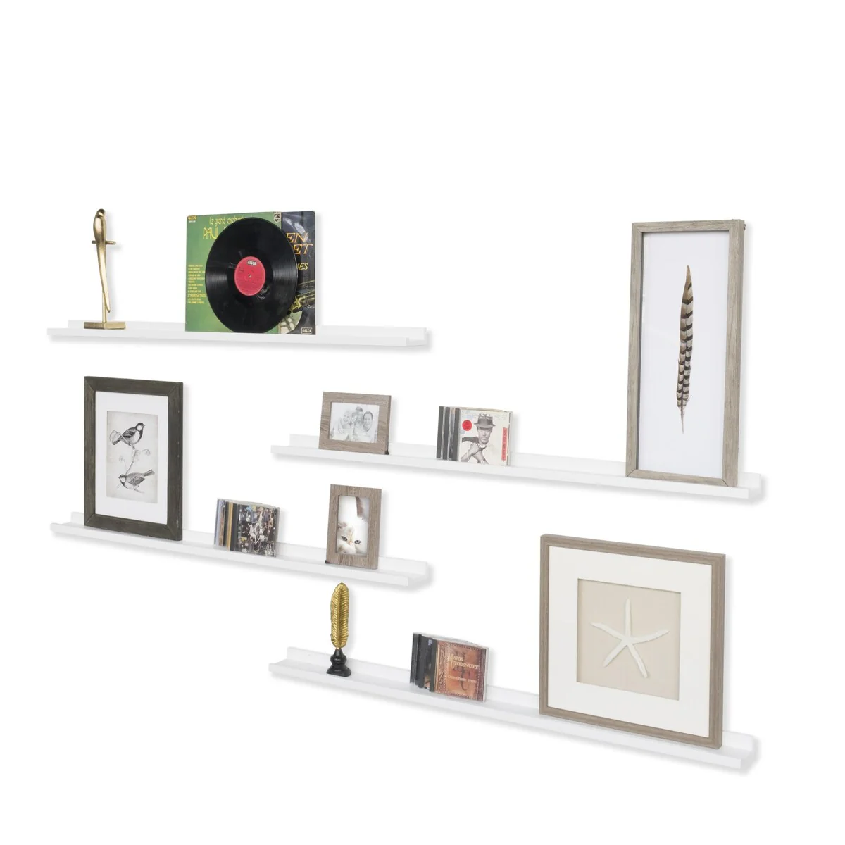 Wallniture Denver 46 Picture Ledge Floating Shelves, White, Set of 4