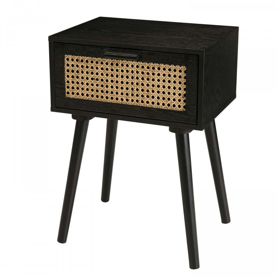 EMILIO - Chevet en bois 1 tiroir cannage noir