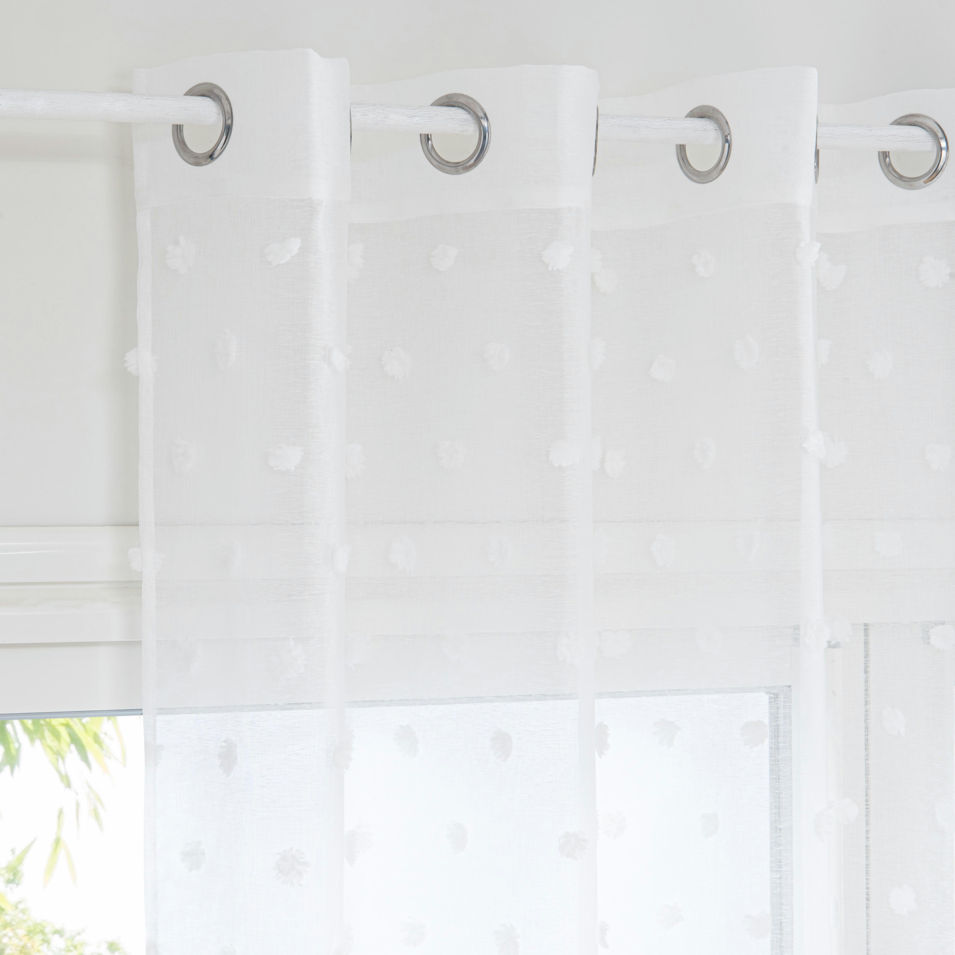 HELOISE - Voilage à oeillets blanche avec pompons à l'unité 140x250