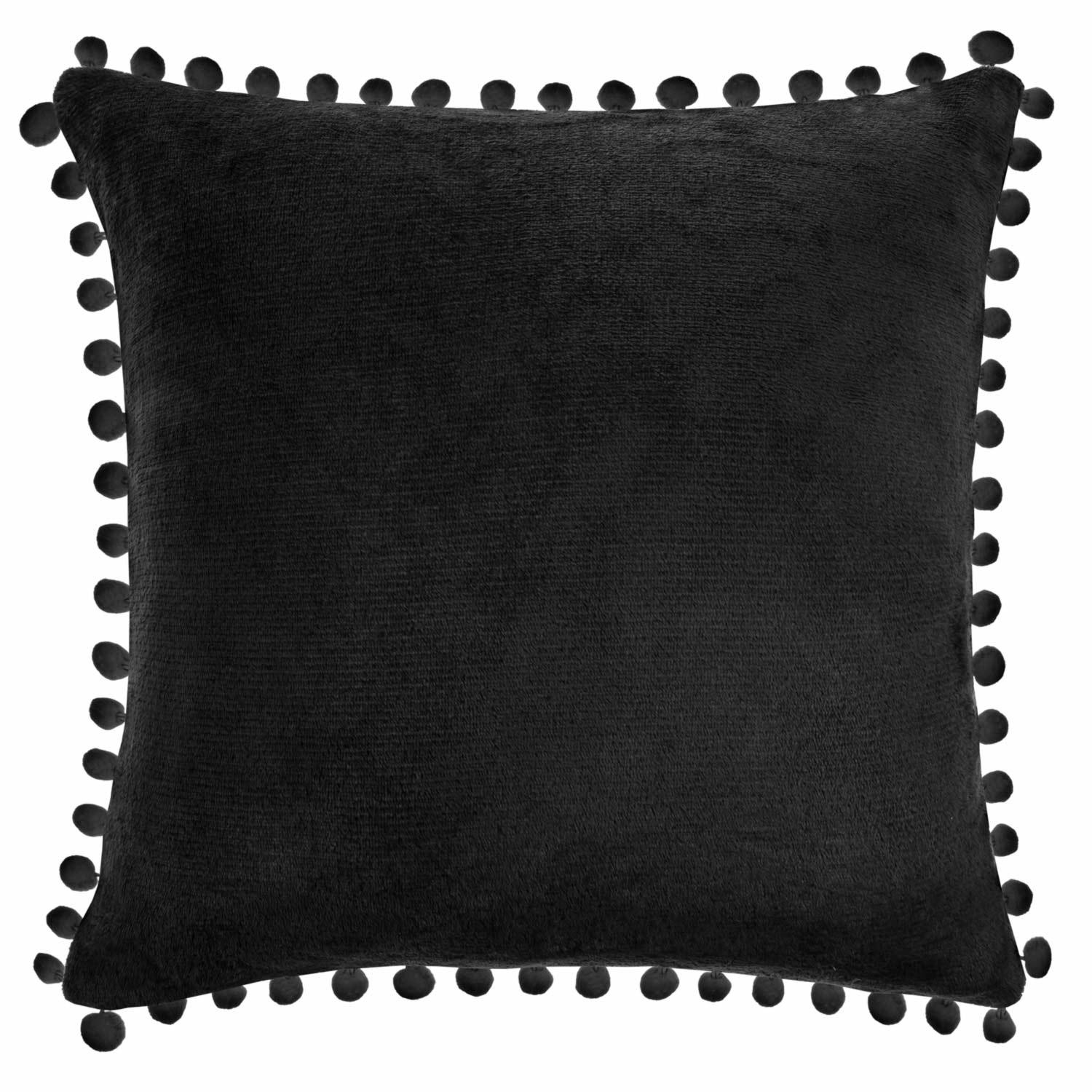 Poszewka 40x40 Pompie czarna z mikrofibry z pomponami