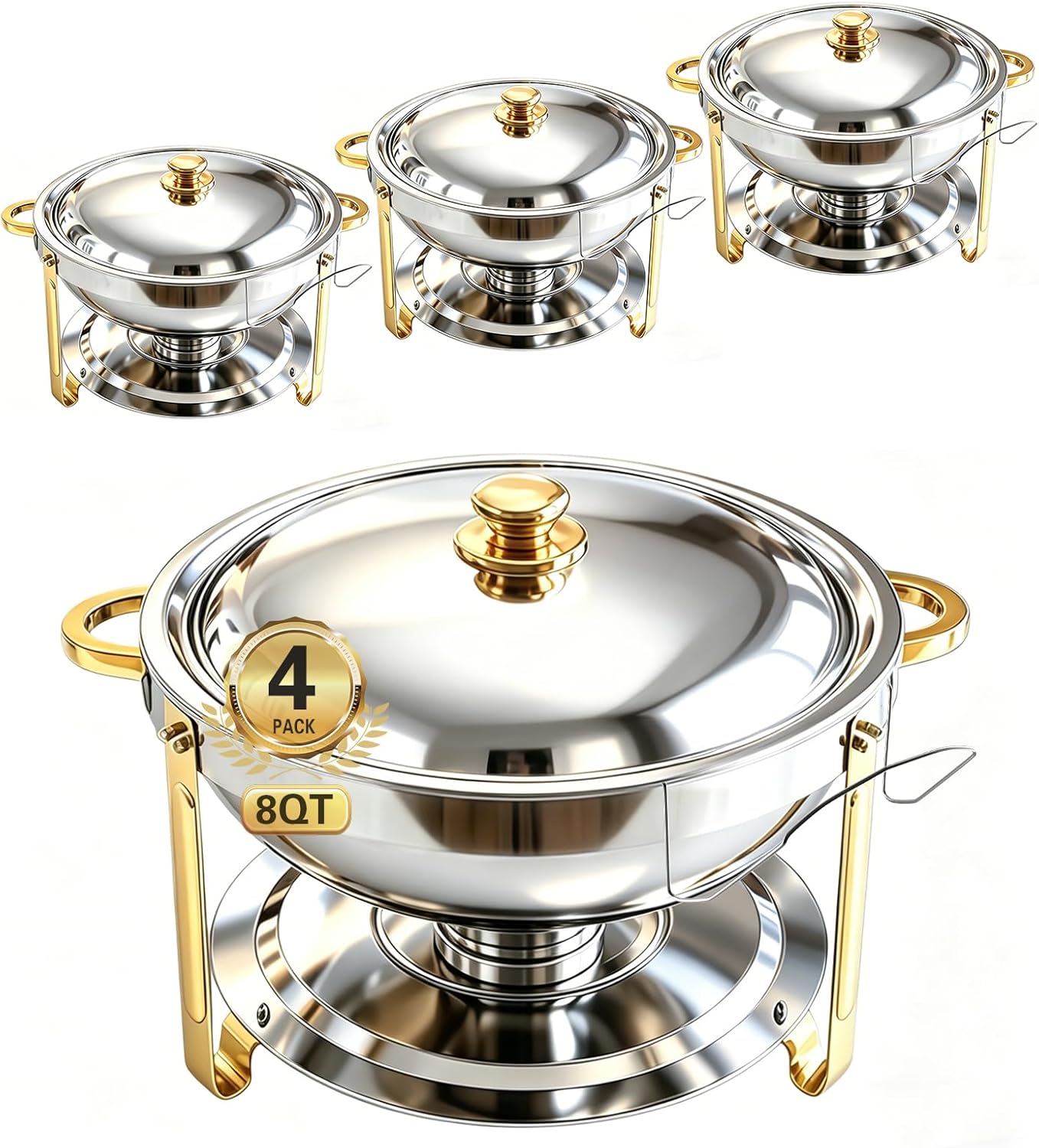 Beviliu 8QT Chafing Dishes for Buffet 4 Pack, Ultra-Large Capacity Warming Trays for Large Gatherings, 8QT Food Warmers for Parties Buffet, Catering Supplies Buffet Display Chafing Dish for Parties
