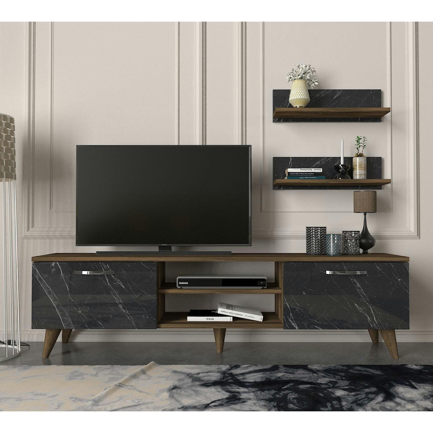 AYDEN - Meuble tv design marbré marron