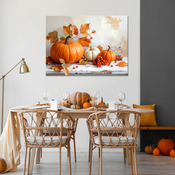 Obraz do kuchni jadalni, Dynie martwa natura liście shabby chic 30x20