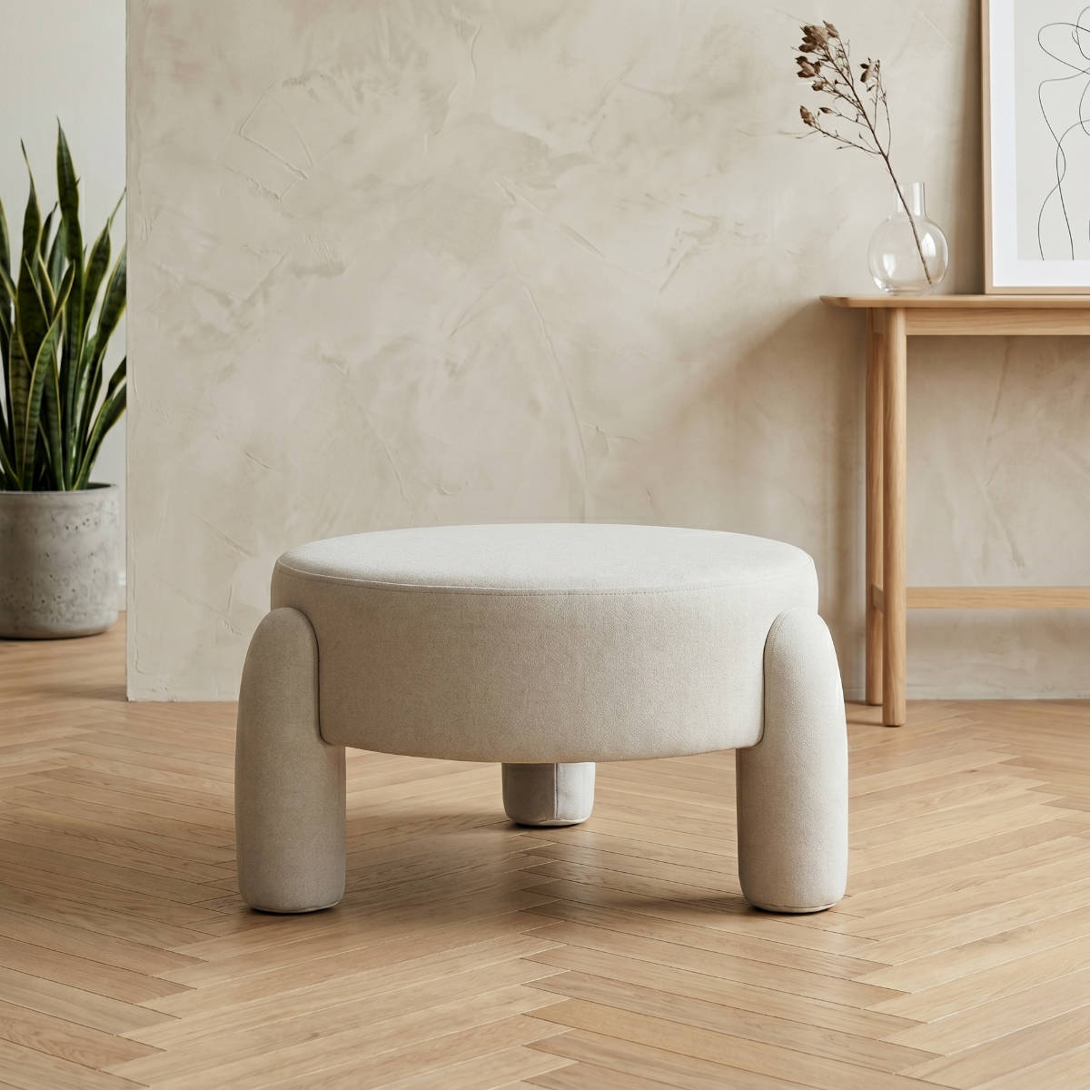 Pufa OLLERA w tkaninie ecru 65x65x36 cm
