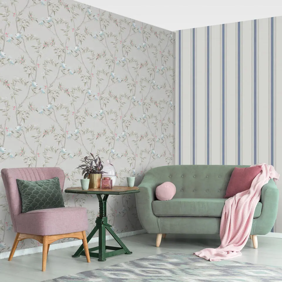 Sanders & Sanders behang strepen donkerblauw en beige - 53 cm x 10 m