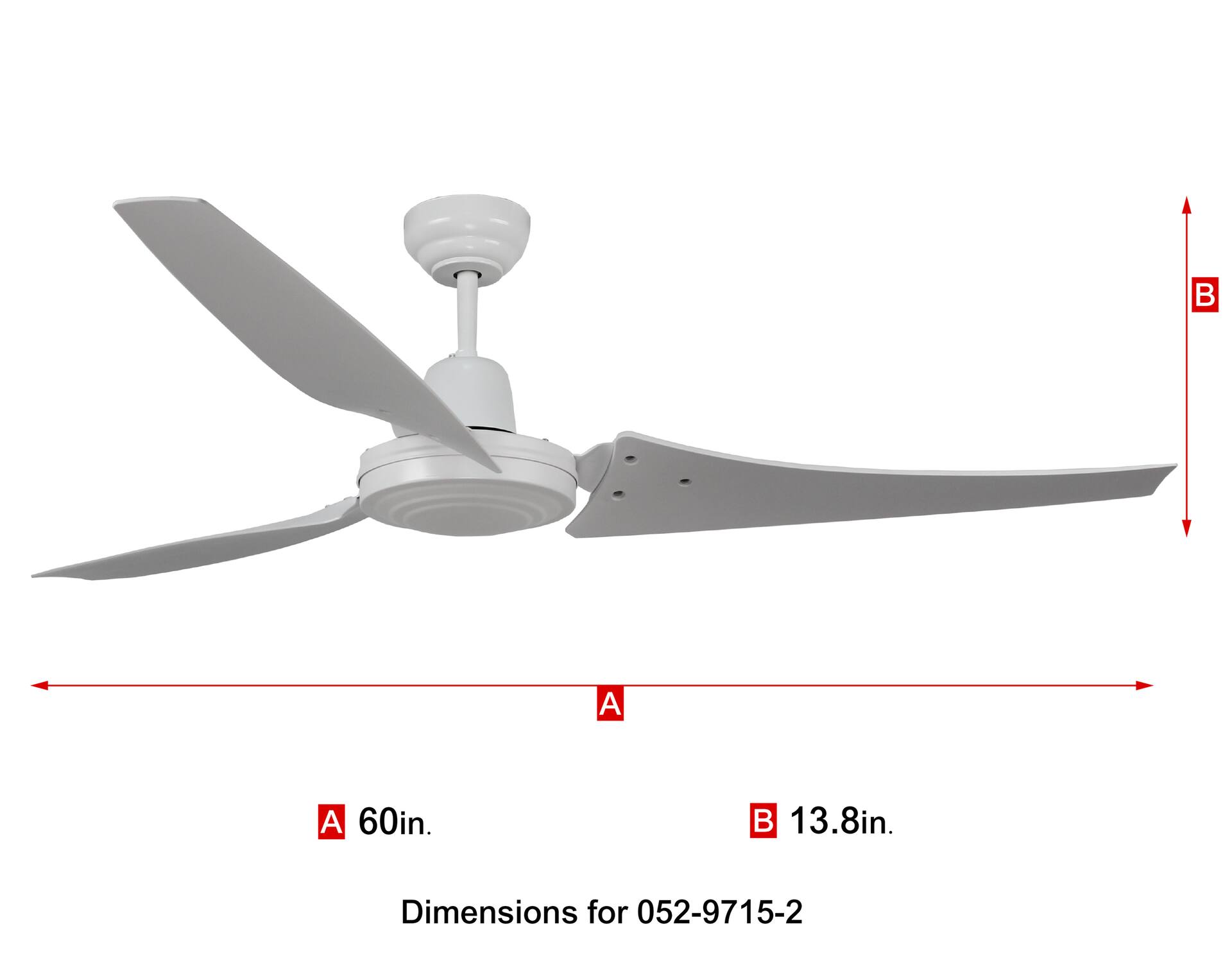 For Living 3-Reversible Blade 3-Speed Ceiling Fan with Remote Control, 60-in, White