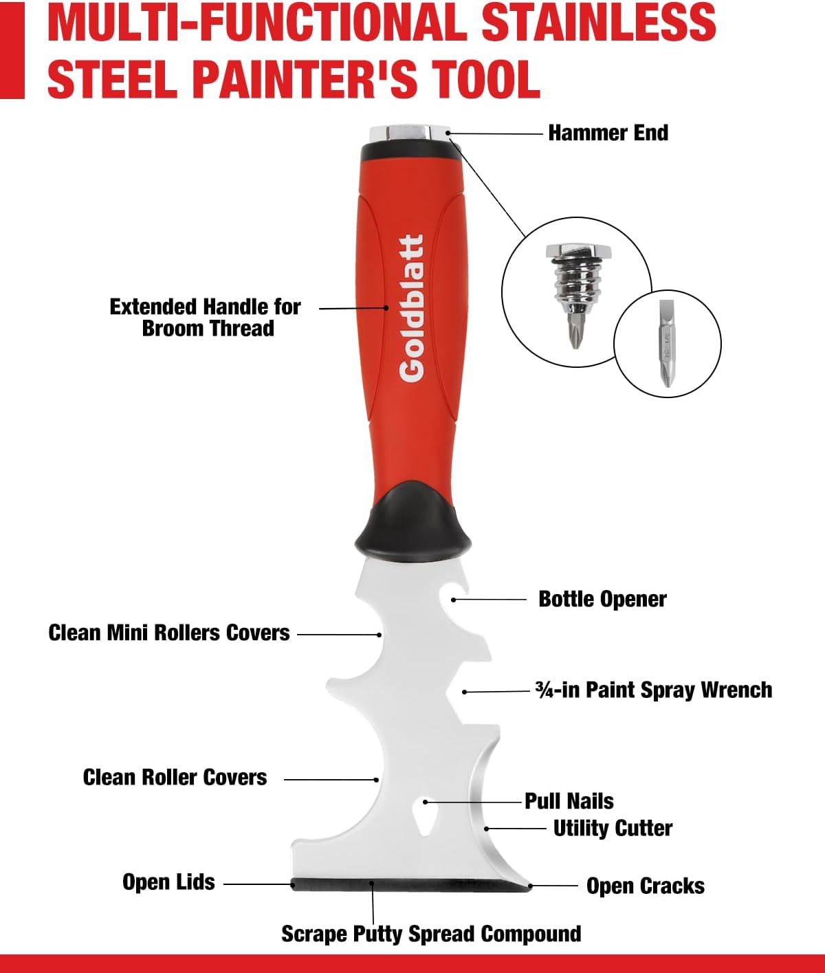 Goldblatt Drywall Hand Tool Kit - 14 in 1, 6 Pieces Stainless Steel Joint Knife, Taping Knives, Paniter Scraper, Mud Pan