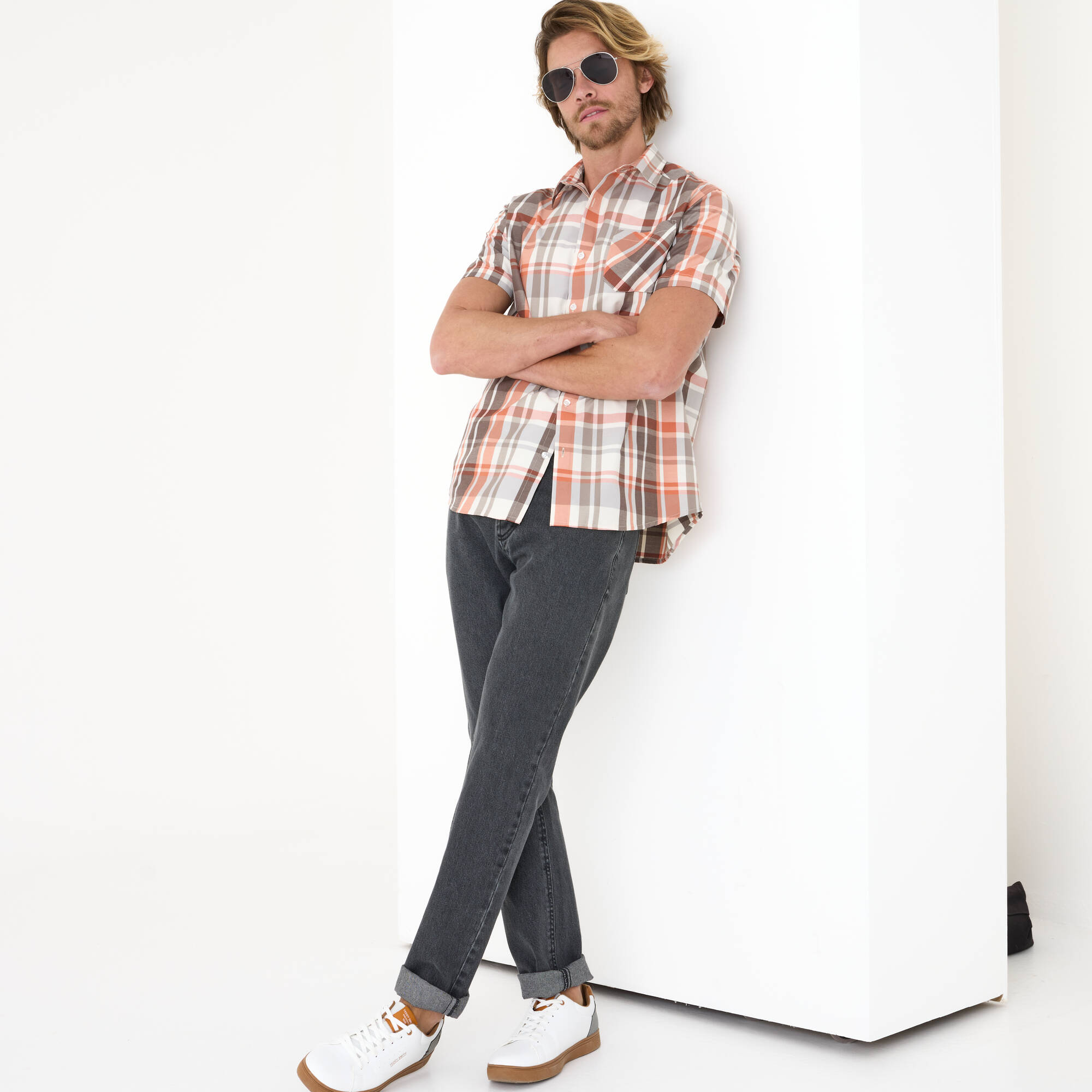 Chemise grands carreaux manches courtes polycoton