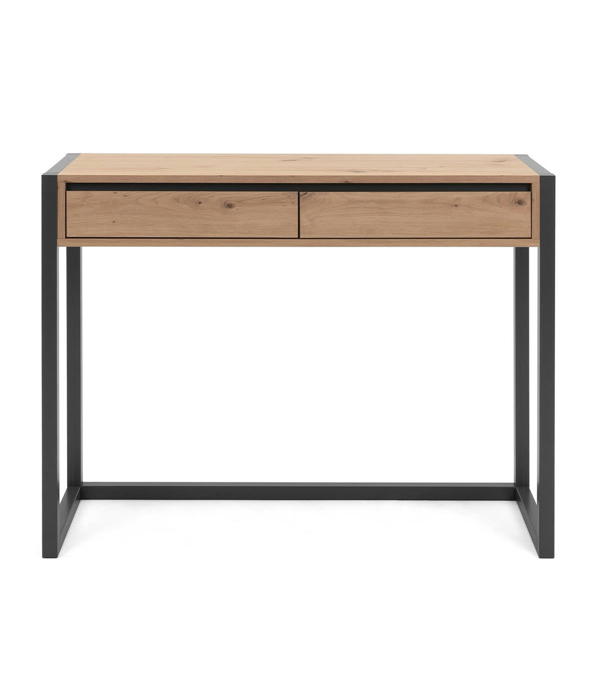 DENVER - Console Industrielle 2 tiroirs L100 cm - Décor Bois Clair