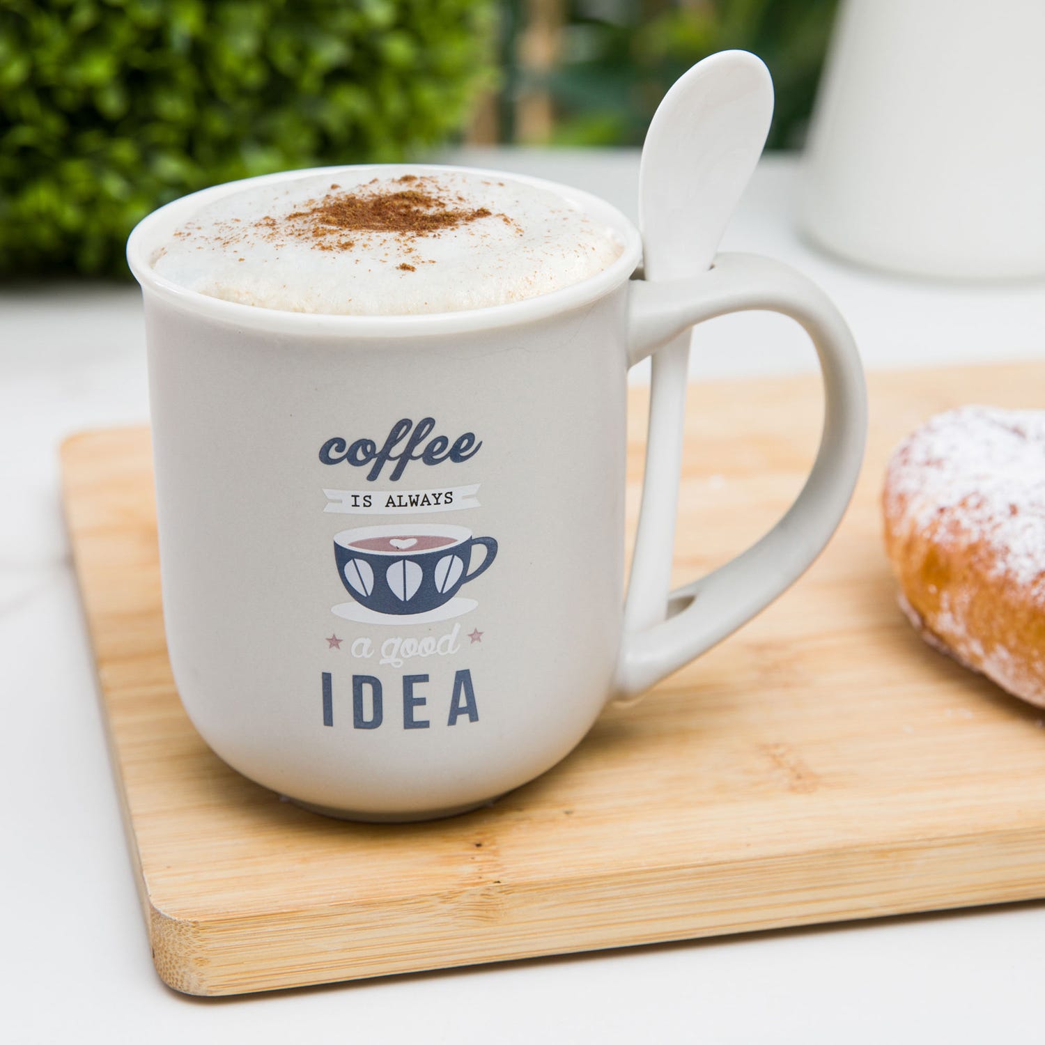 Mug caffè beige 400 ml con cucchiaino