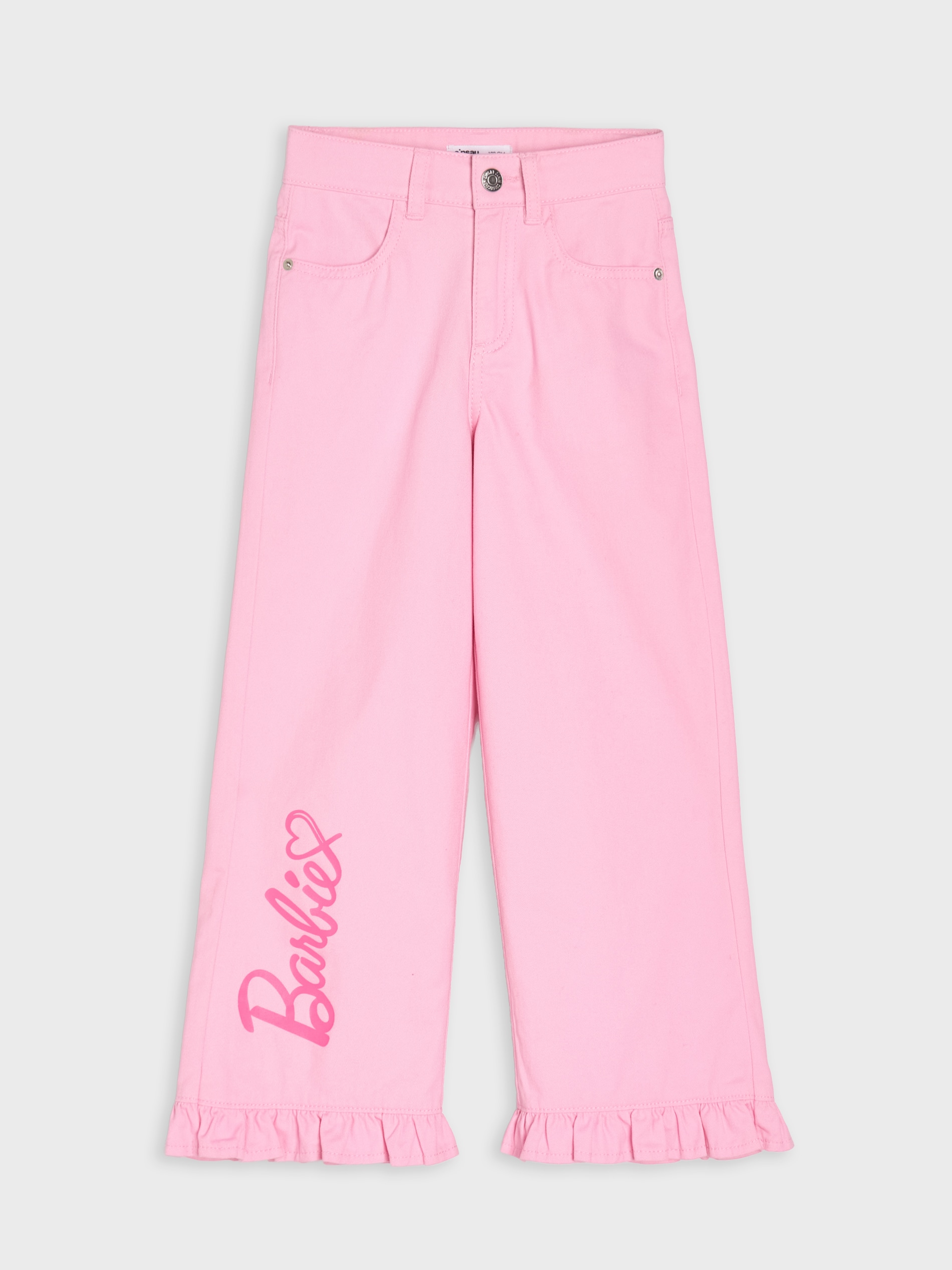 Jeansy wide leg z napisem Barbie