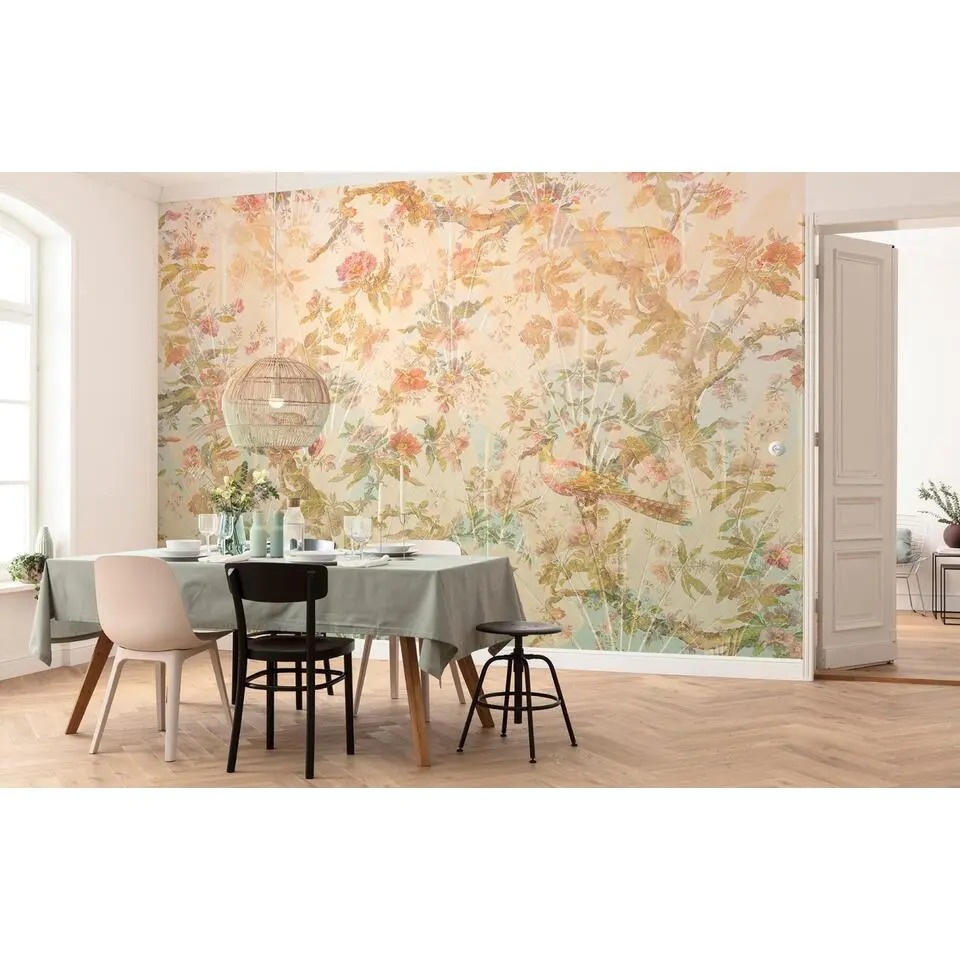 Sanders & Sanders fotobehang tropische bloemen en paradijsvogels roze