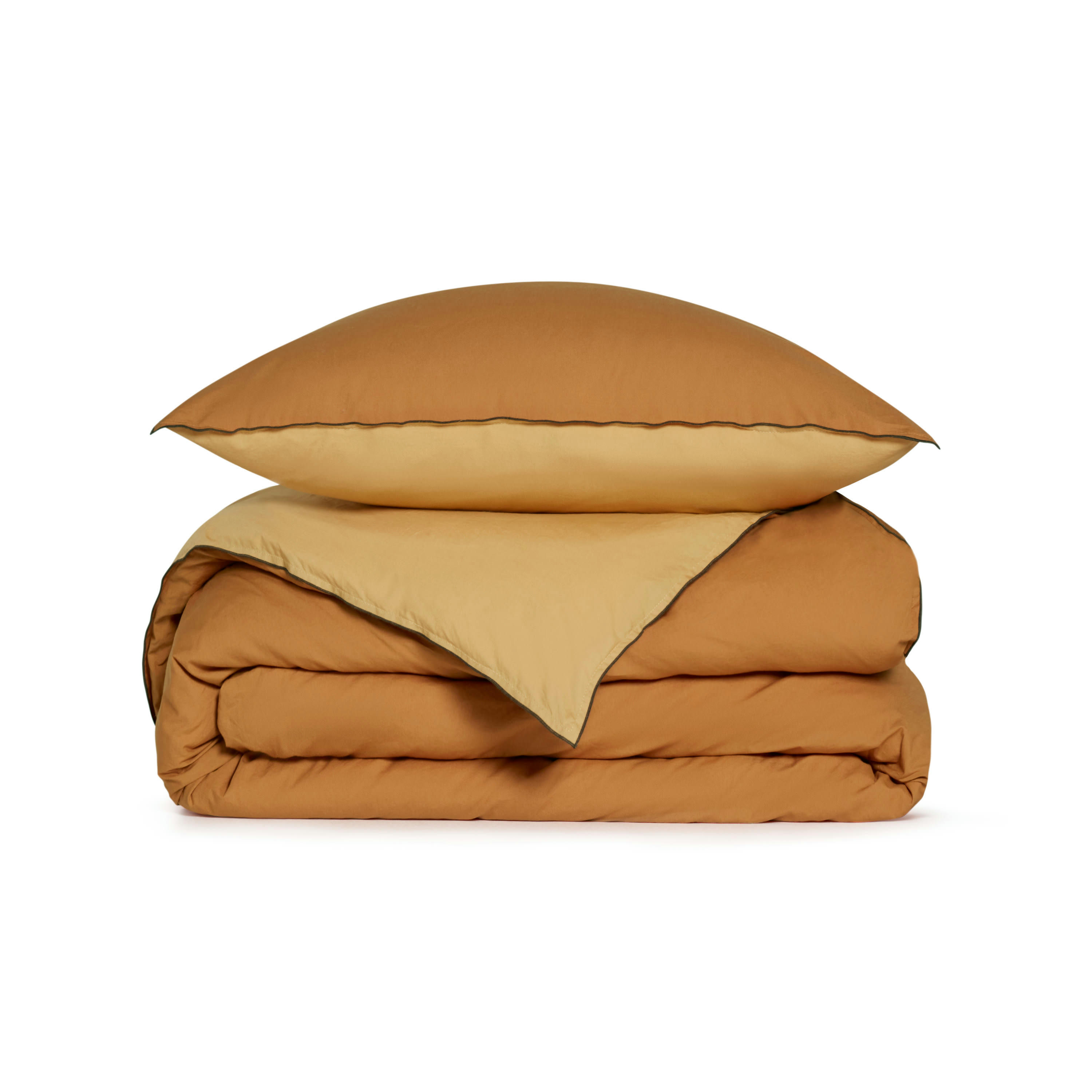 DOUCEUR LAVÉE - Housse de couette bicolore en percale de coton lavé 260x240 cm Rhum