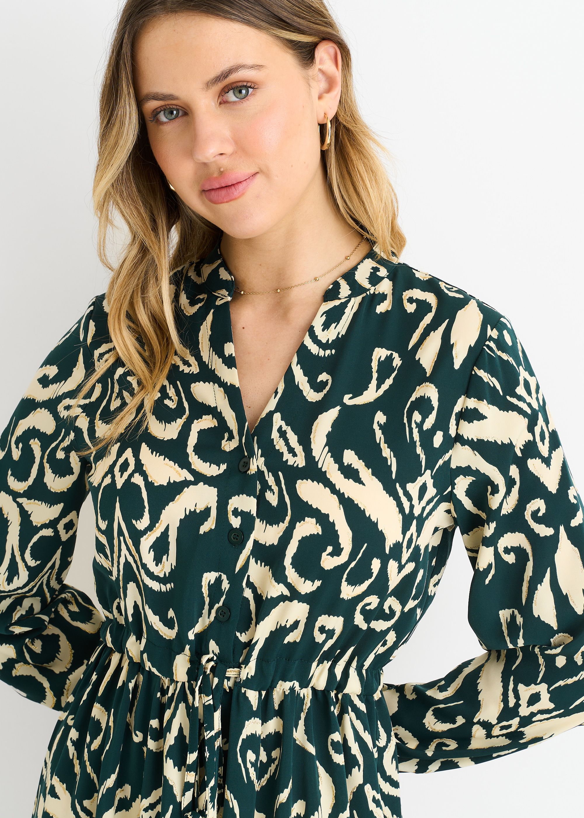 Gini London Green Ikat Print Tie Waist Maxi Dress