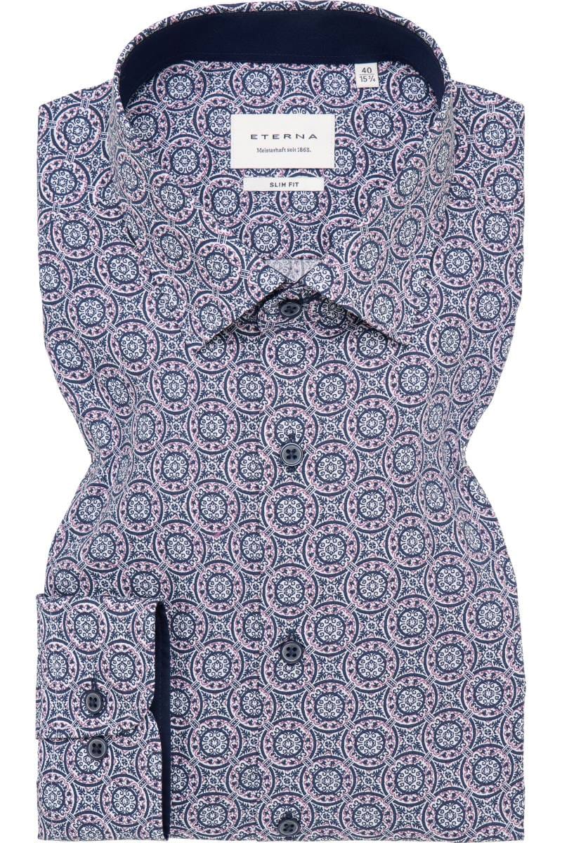 ETERNA Slim Fit Hemd blau/rot, Bedruckt