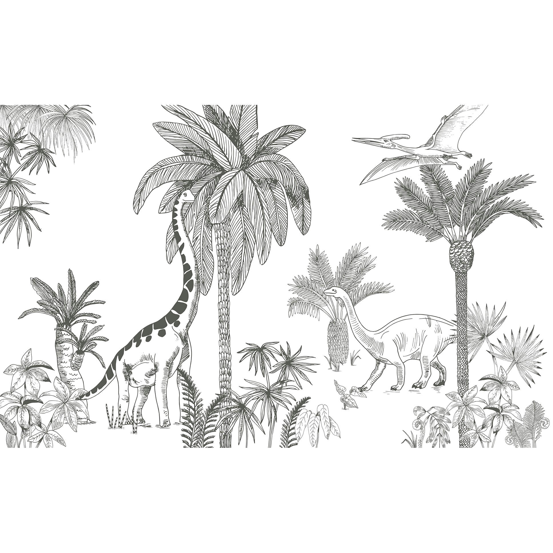 DINOSAURUS - Papier peint panoramique imprimé Jurrasic en Papier Gris 4m x 2,48 m