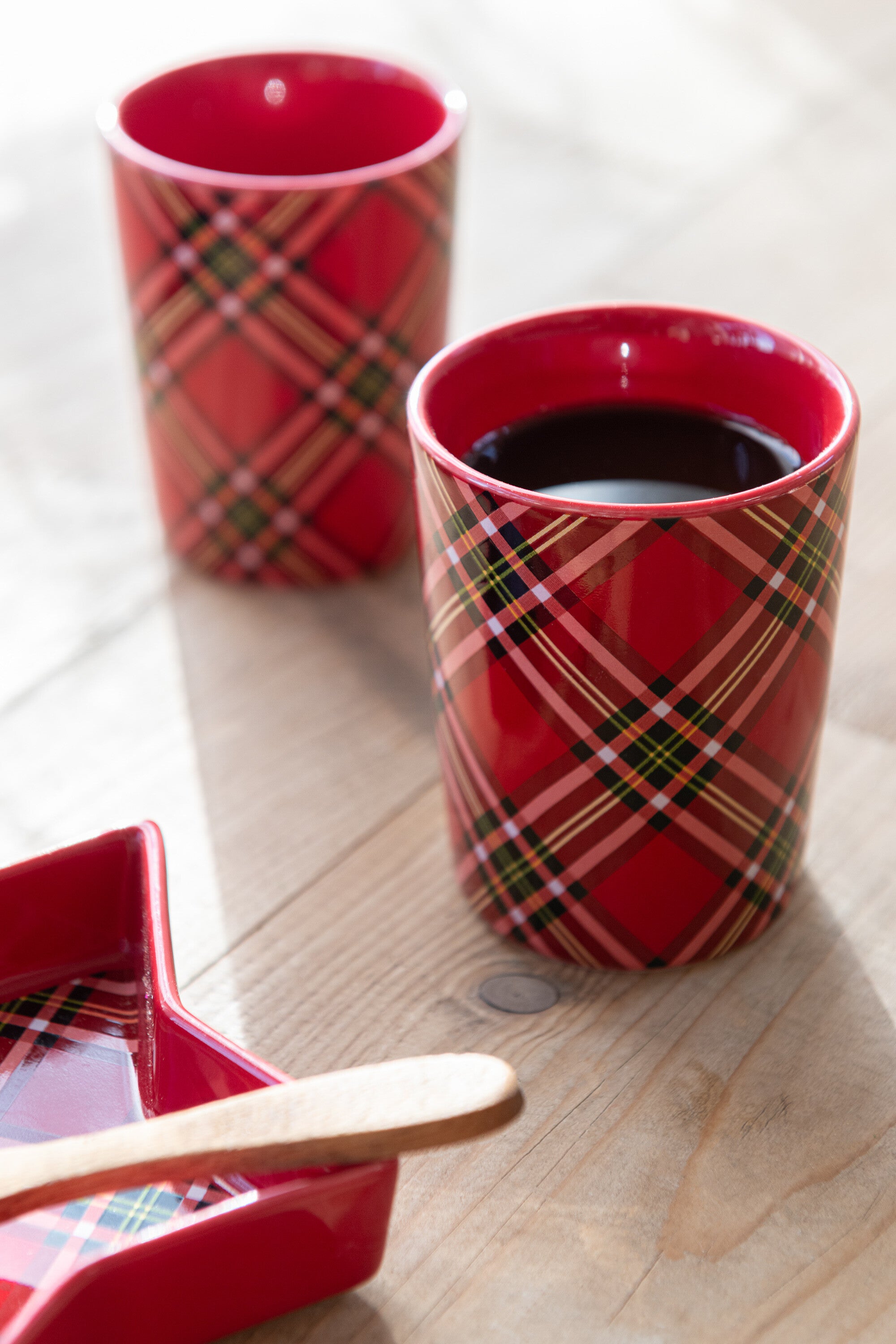 J-Line kopje Plaid - keramiek - rood - doos van 2