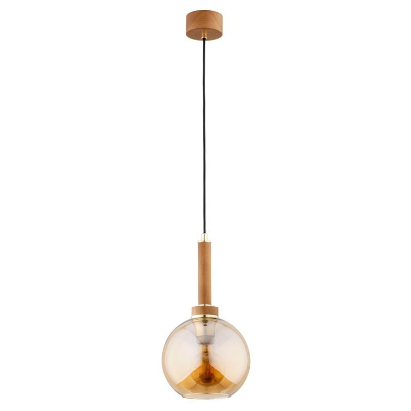 Lampa wisząca jasne drewno-złoto-bursztynowy BALERINA 1xE27x15W Alfa
