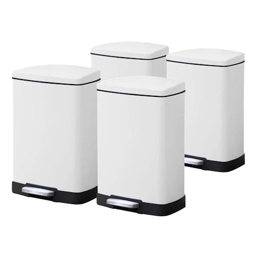 SOGA 4-Pack 12L White Stainless Steel Foot Pedal Trash Bin