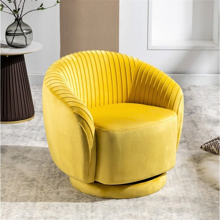 US Pride Furniture Contemporary Velvet Swivel Barrel Chair with 360° Spin Capability Round Accent One-Seater Sofa