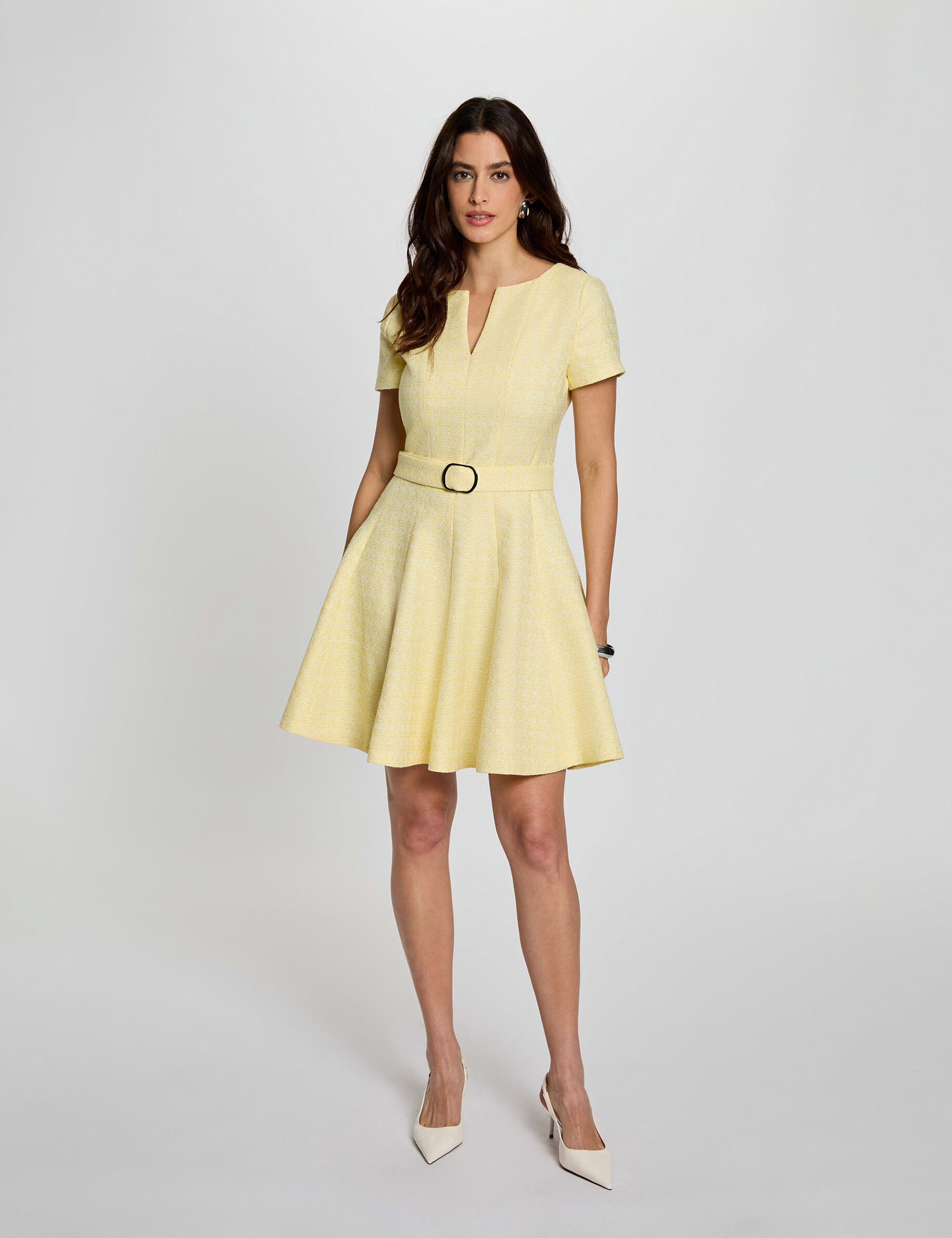 Belted Short Dress Pastel Yellow Women