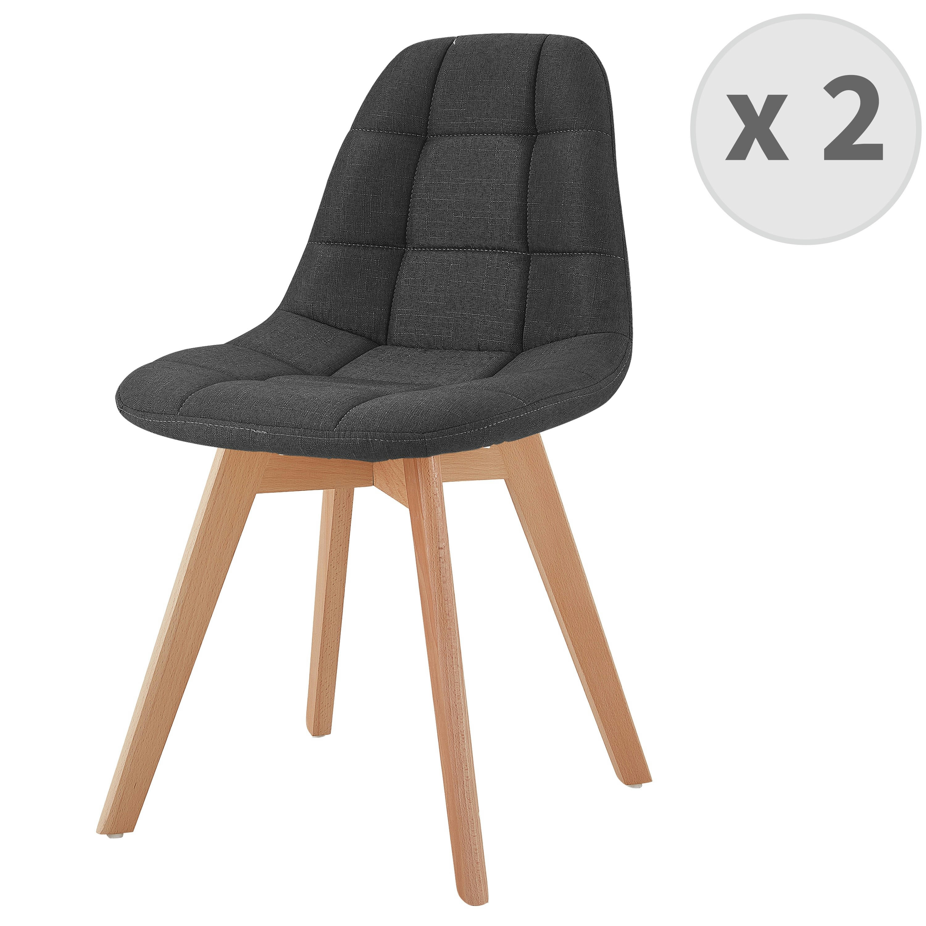 STELLA - Chaise scandinave tissu anthracite pied hêtre (x2)