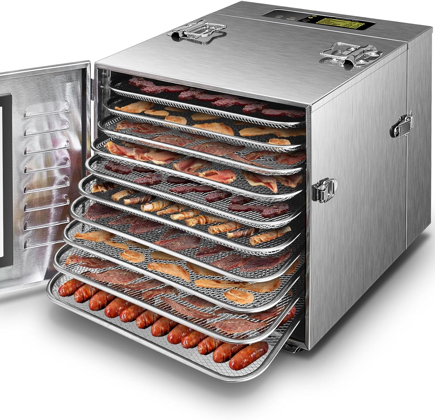 Commercial Large 10 Trays Food Dehydrator, Usable Area up to 17ft2, 1000W Detachable Full Stainless Steel Dryer Machine, up to 190�H Temperature, for Meat, Fruit, Beef, Herbs, and Pet Food(5-Pack Silicon Trays with Edge)