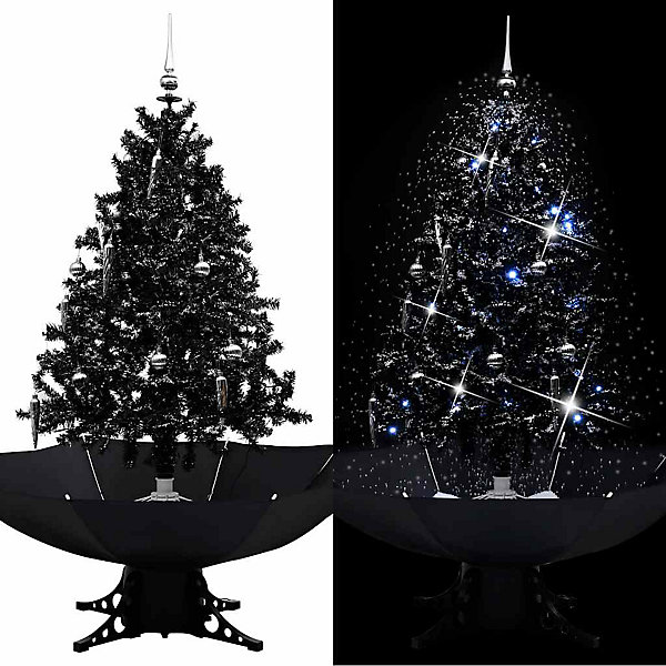 Arbre de Noël neigeux avec base de parapluie Noir 140 cm PVC vidaXL