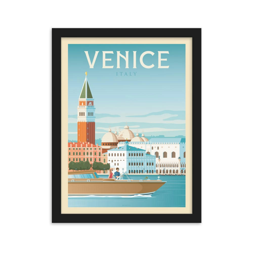- Affiche Venise Italie + Cadre Bois noir 21x29,7 cm