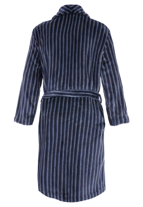 Mens Navy Stripe Shawl Collar Dressing Gown