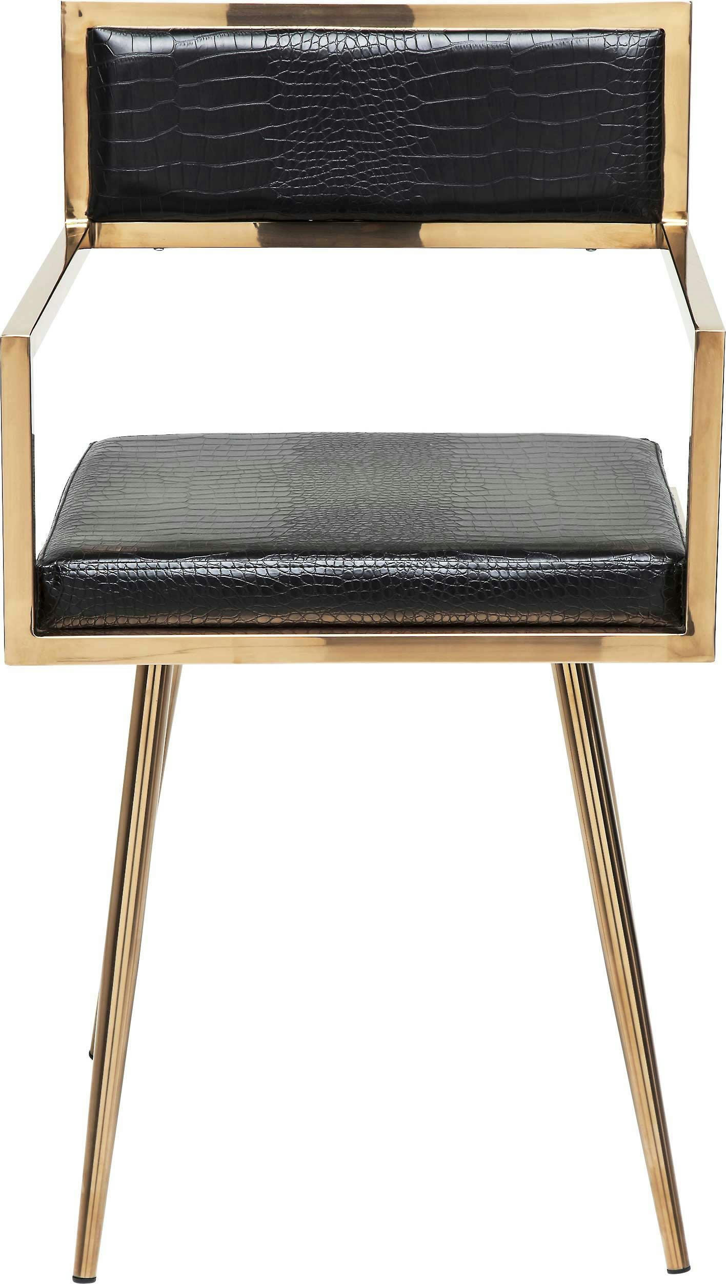 JAZZ - Chaise croco noire et acier or rose