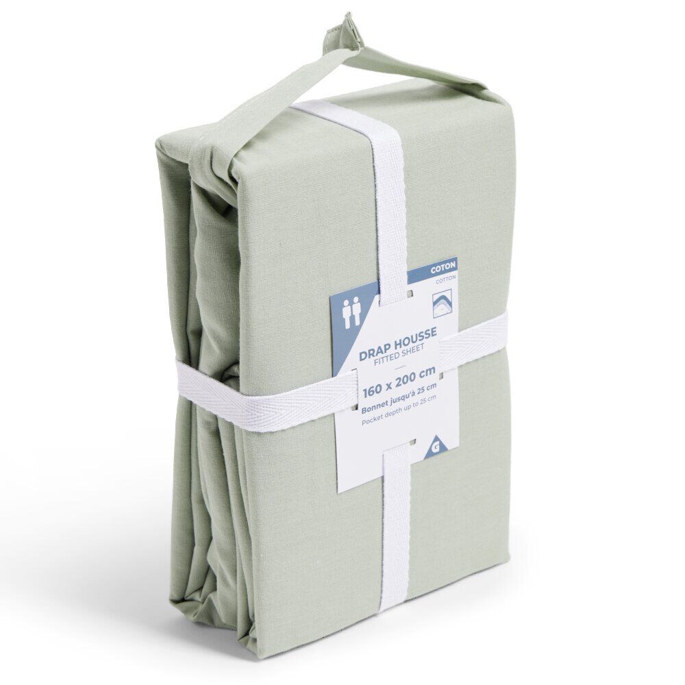 Drap housse 160x200cm 100% coton vert céladon