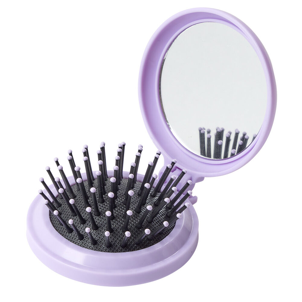 Brosse à cheveux pliable ronde avec miroir Ø6,5cm (3 modèles)