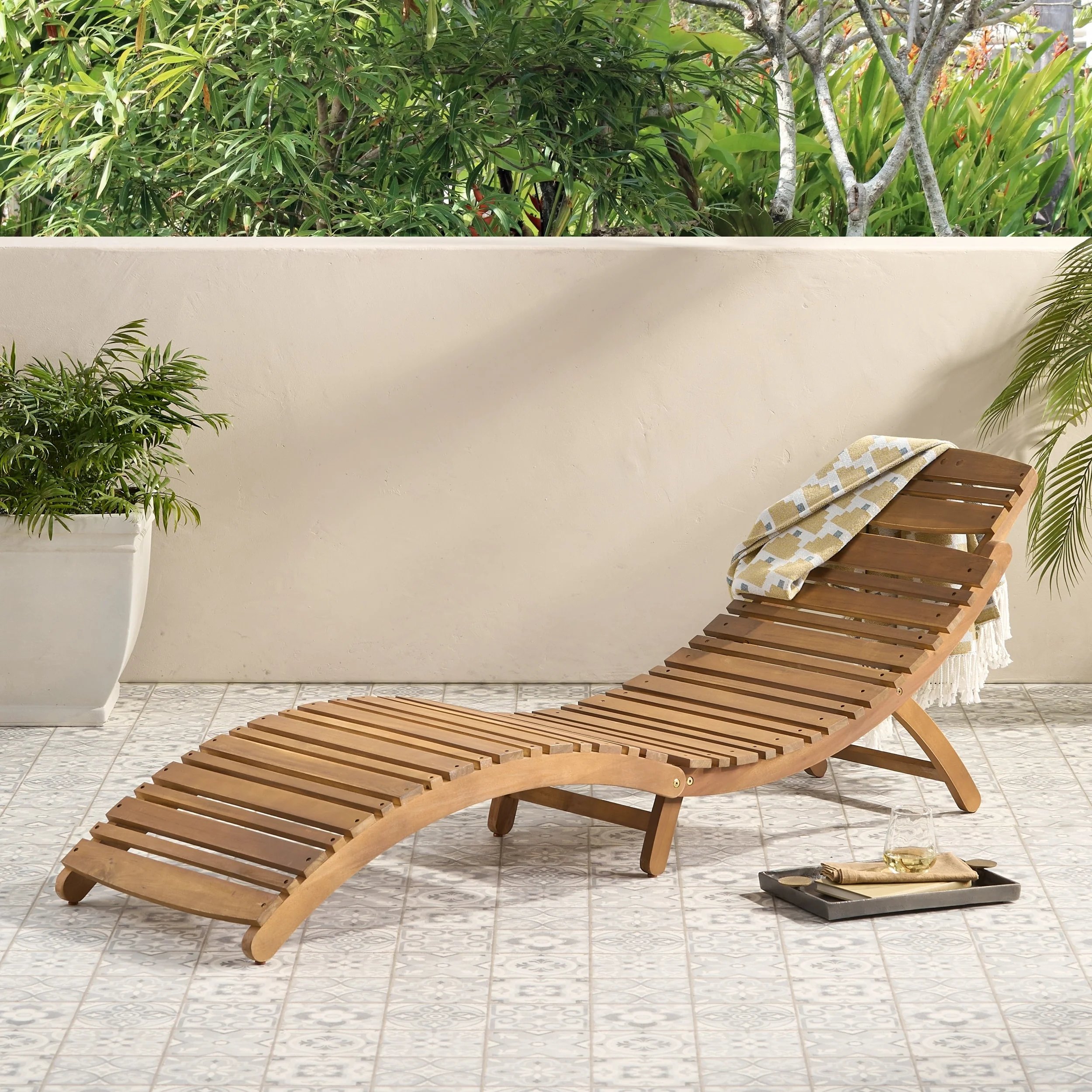 Lahaina Acacia Wood Outdoor Chaise Lounge by Christopher Knight Home