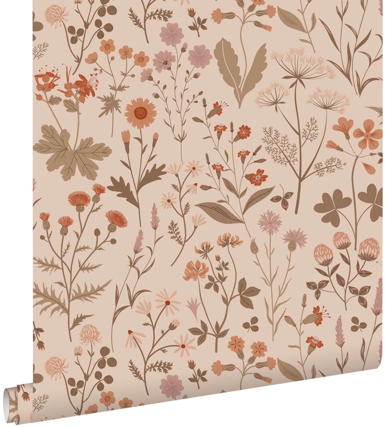 ESTAhome behang veldbloemen terracotta roze - 53 cm x 10.05 m - 139597